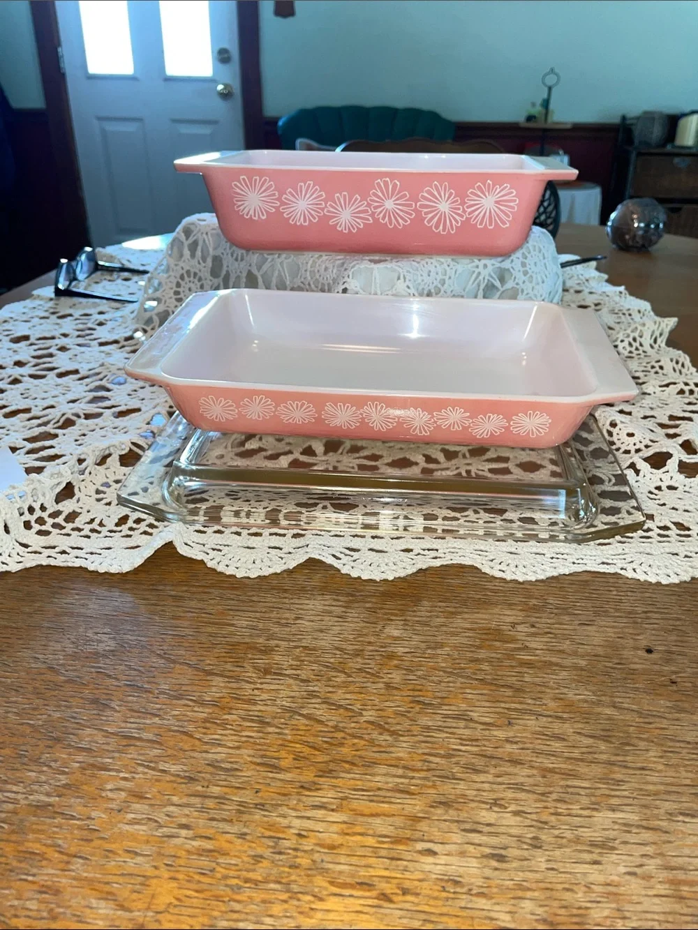 Pyrex Pink Daisy Rectangular Glass Baking Dishes Set